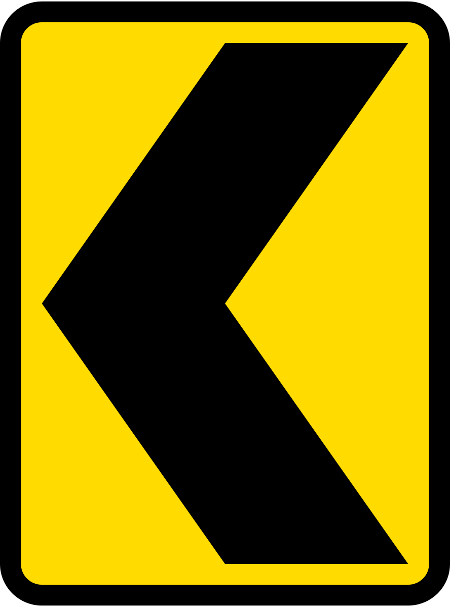 Curve alignment marker (Bend to left; right if chevron is reversed)